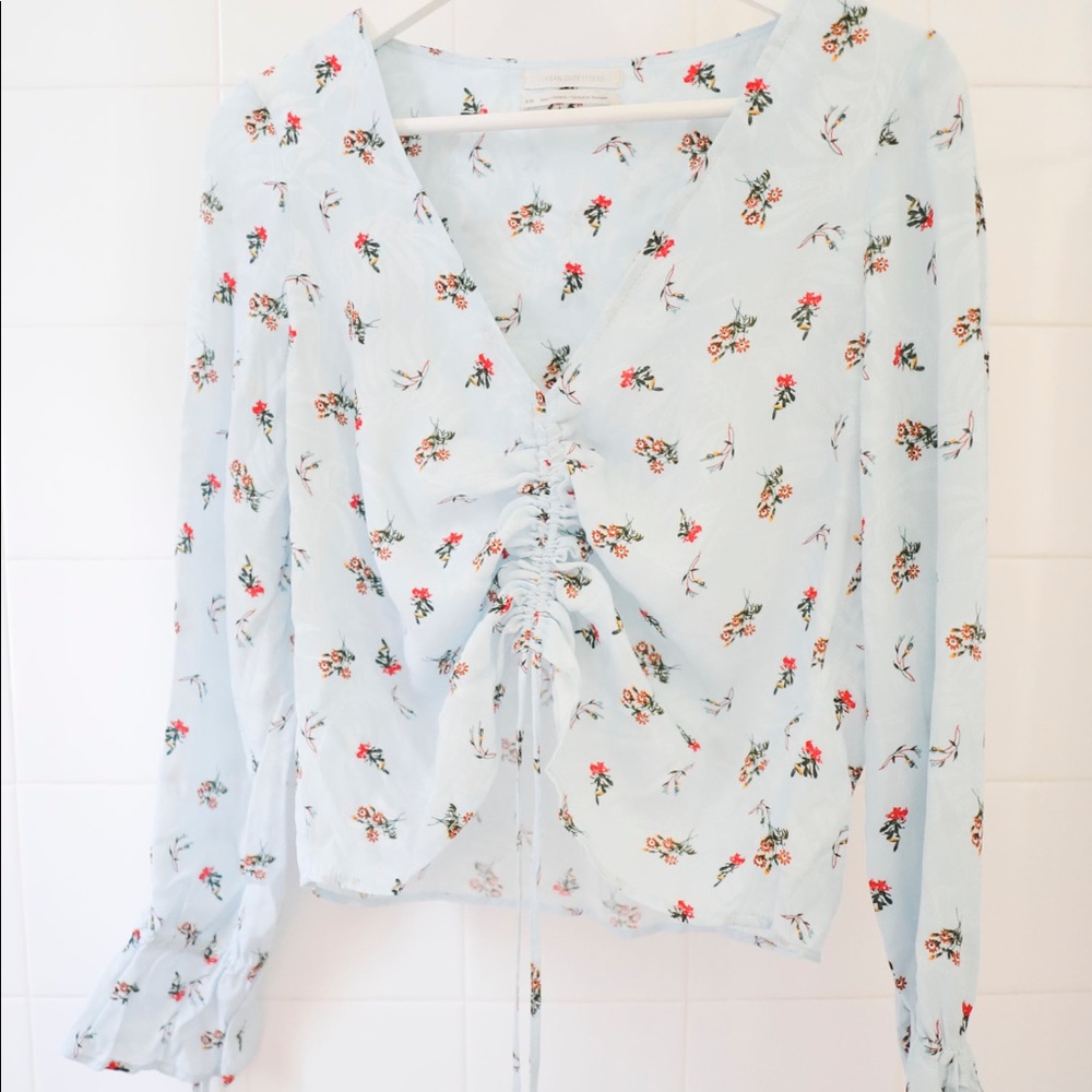 Urban Outfitters Floral Rouched Cropped Blouse